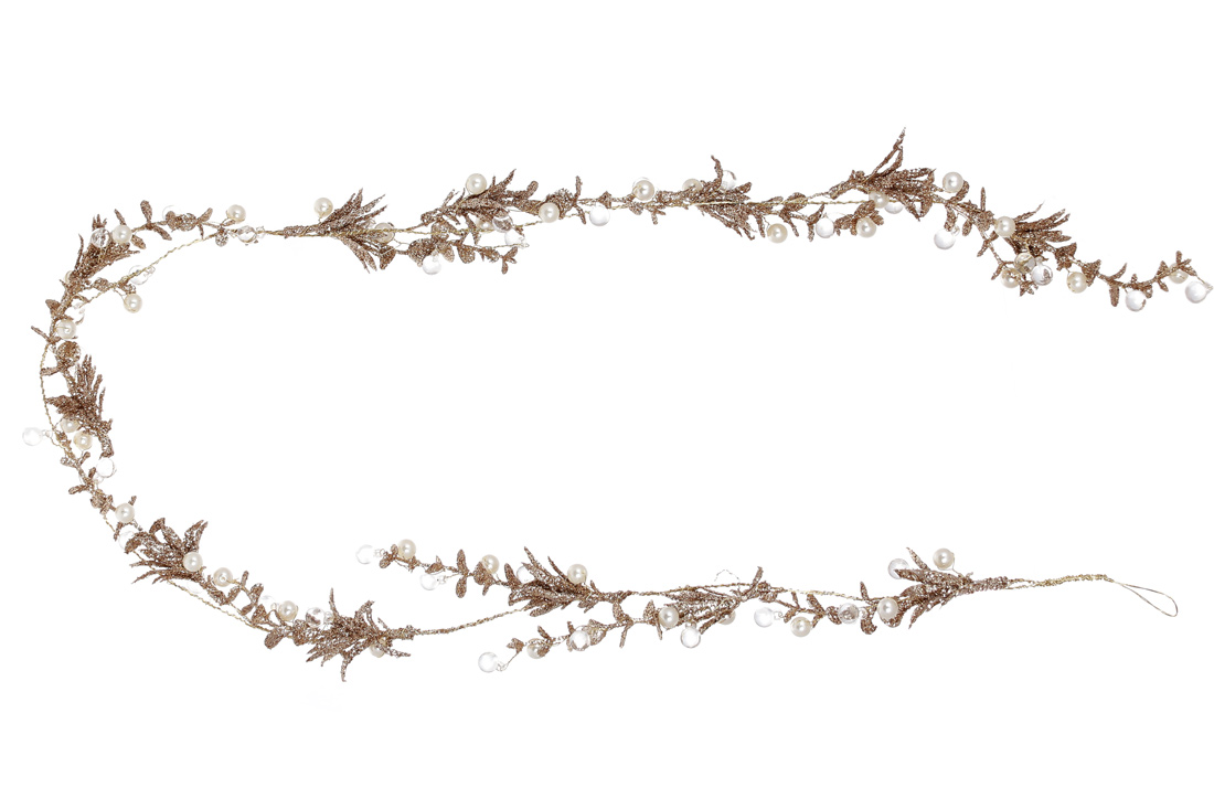 Декоративна акрилова гірлянда з перлинними та прозорими бусинами, 120см, колір - шампань