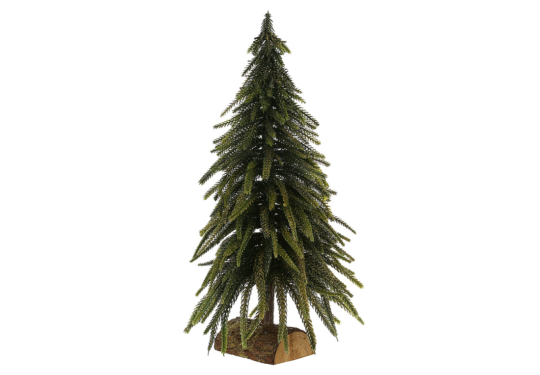 Ялинка декоративна із золотим гліттером на дерев'яній підставці, 18*18*35см