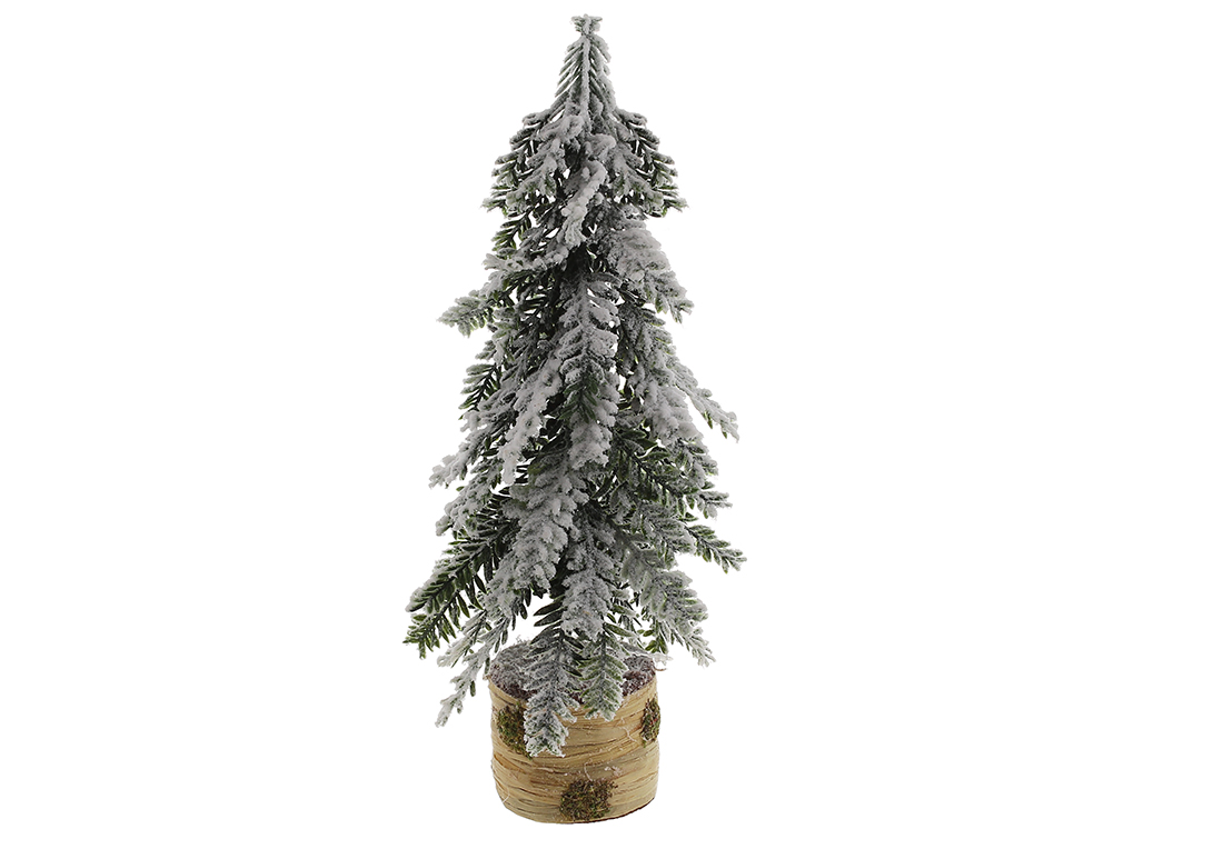 Ялинка декоративна засніжена на дерев'яному пеньку, 12X12X28 см
