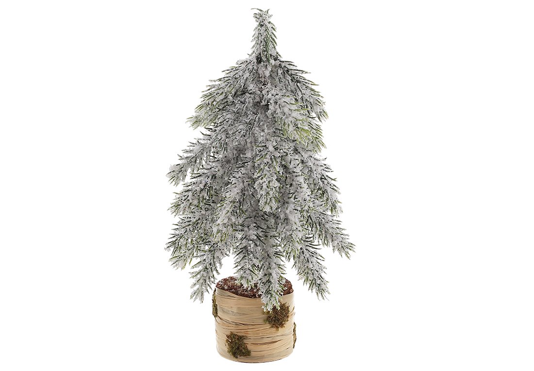Ялинка декоративна засніжена на дерев'яному пеньку, 10X10X22 см
