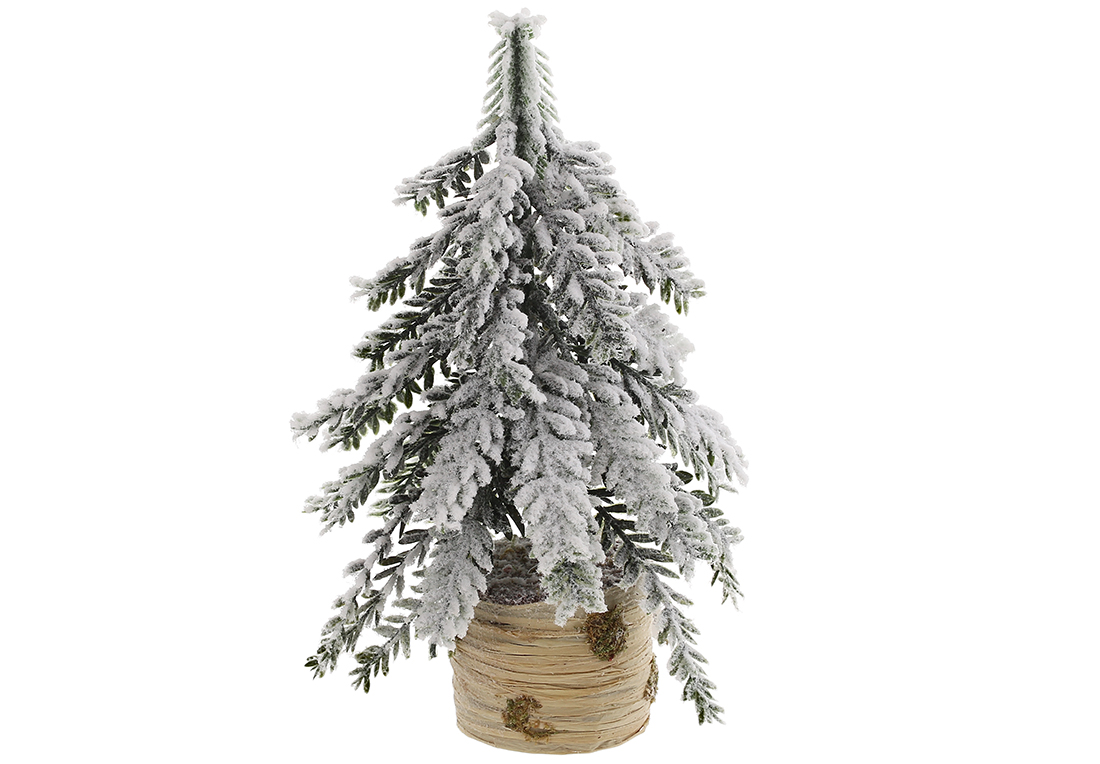 Ялинка декоративна засніжена на дерев'яному пеньку,12X12X21 см