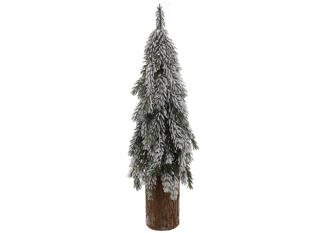 Ялинка декоративна засніжена на дерев'яному пеньку, 18X18X57 см