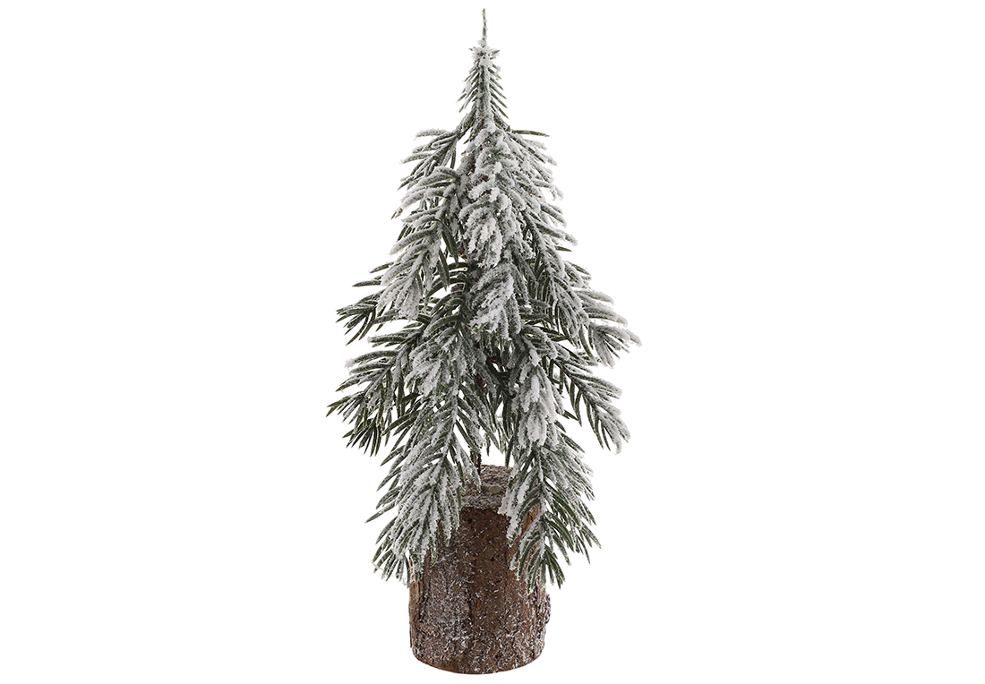 Ялинка декоративна засніжена на дерев'яному пеньку,15X15X25 см