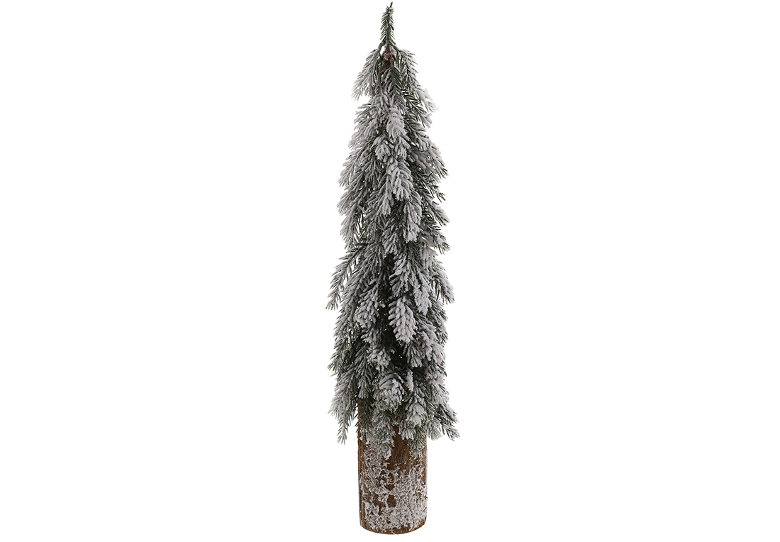 Ялинка декоративна засніжена на дерев'яному пеньку, 20X20X73 см