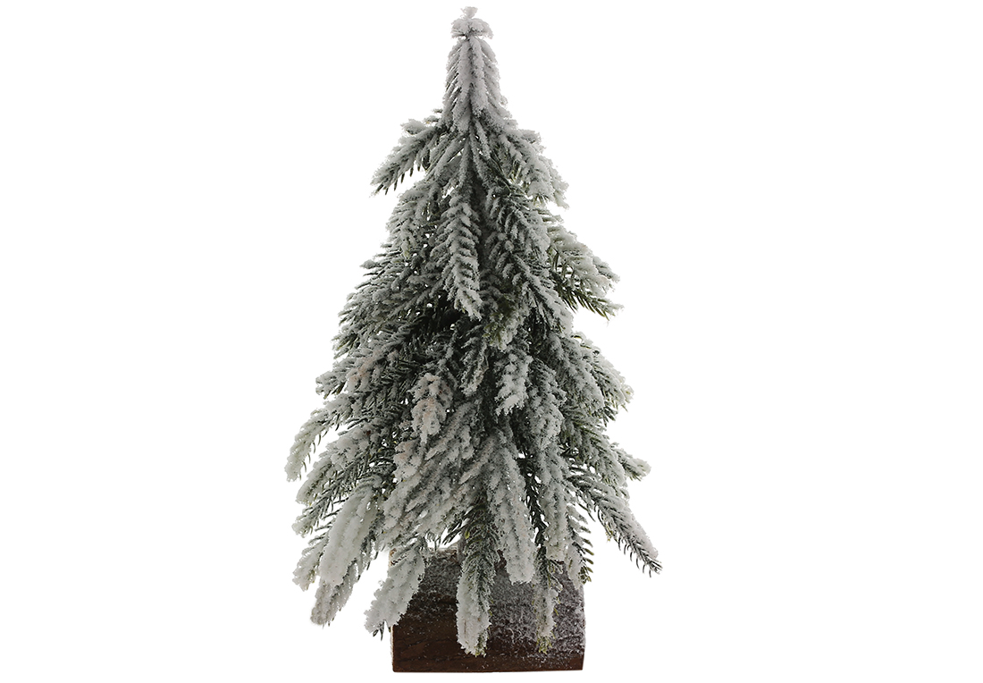 Ялинка декоративна засніжена на дерев'яній підставці, 19см