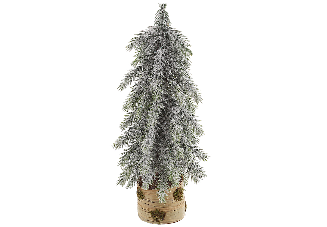 Ялинка декоративна засніжена на дерев'яному пеньку, 10X10X27 см