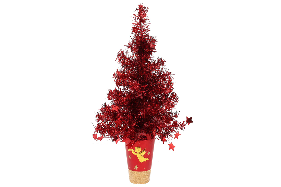 Ялинка декоративна в горщику, колір - червоний