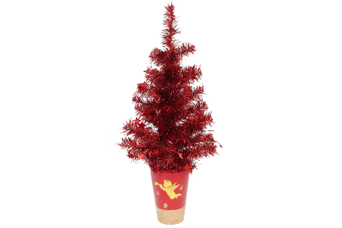 Ялинка декоративна в горщику, колір - червоний