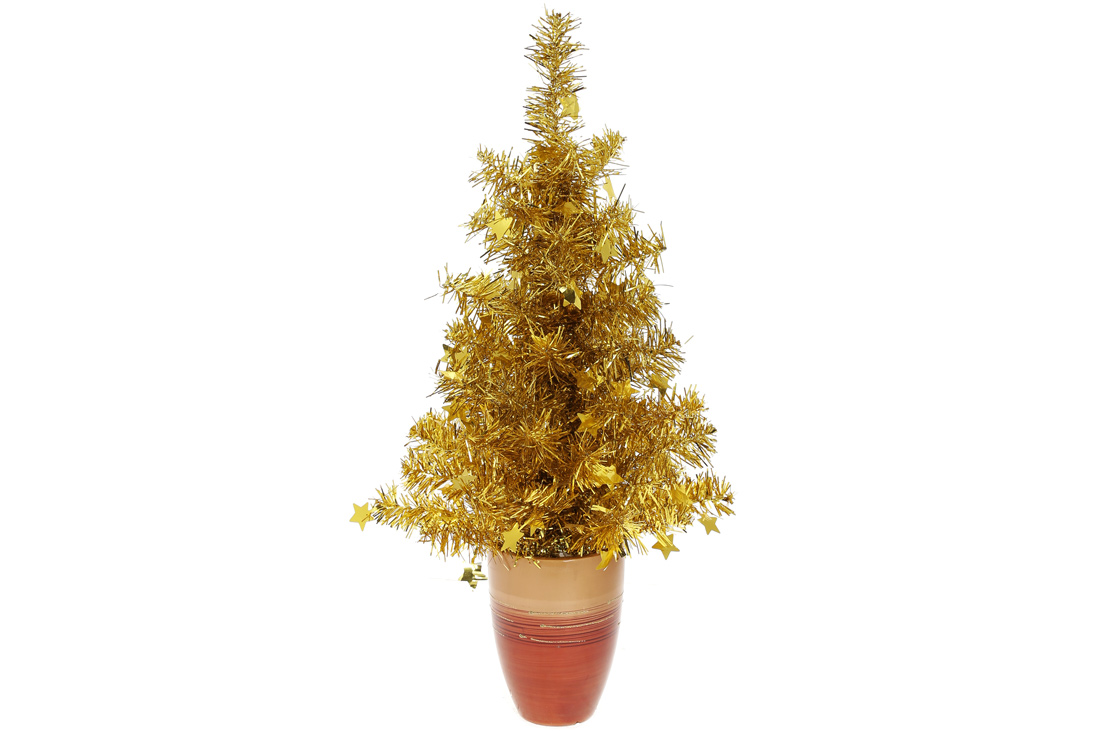 Ялинка декоративна в горщику, колір - золото