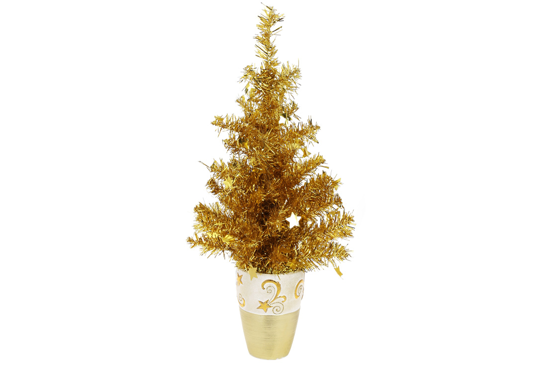 Ялинка декоративна в горщику, колір - золото