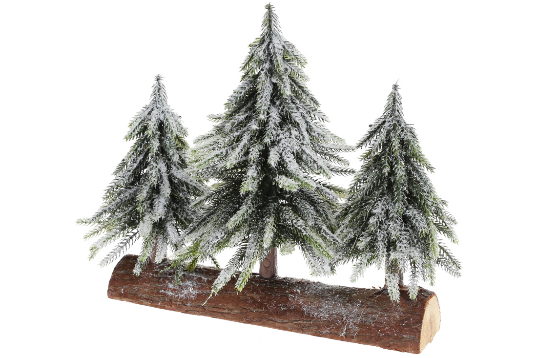 Ялинки декоративні засніжені на підставці з дерева, 28см