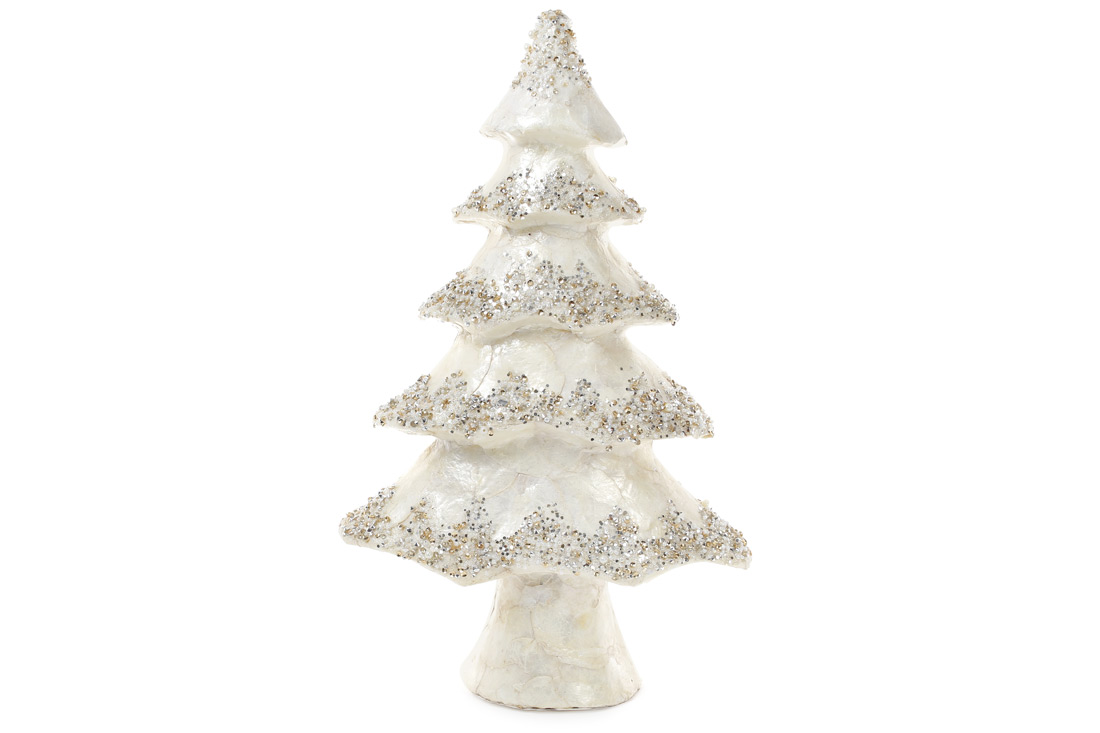 Ялинка декоративна з декором із блискіток та бісеру, 51см, колір - білий перламутр