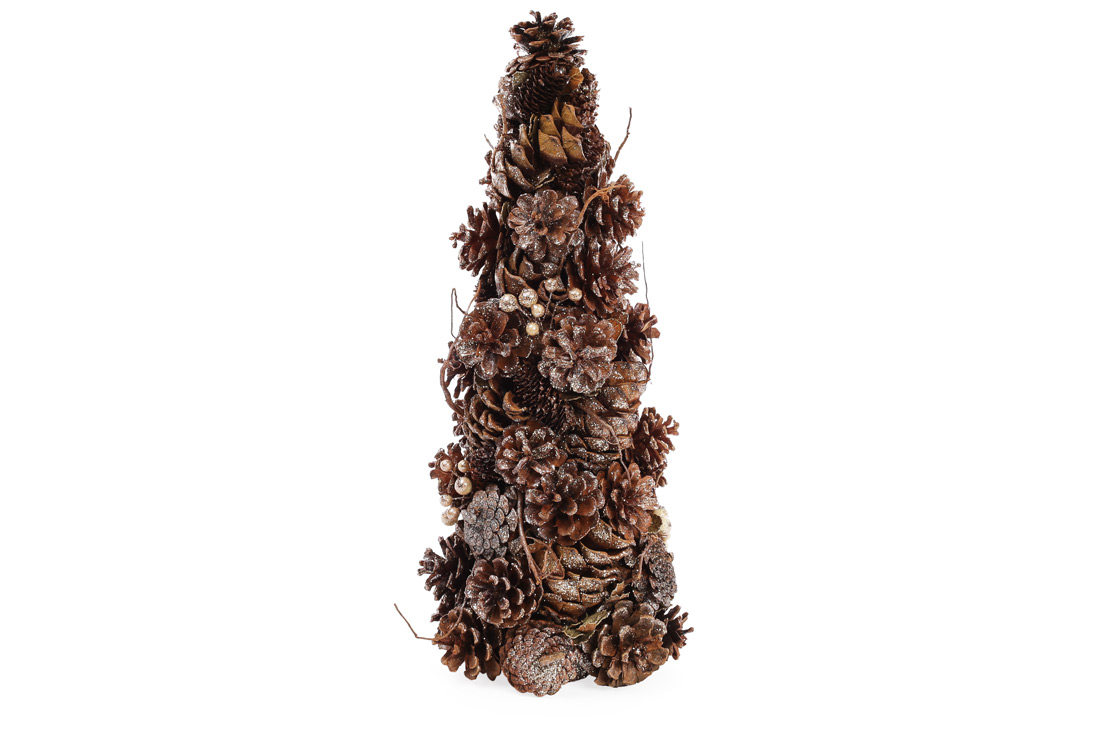 Ялинка новорічна 38см з декором із шишок та ягід, колір - золотистий