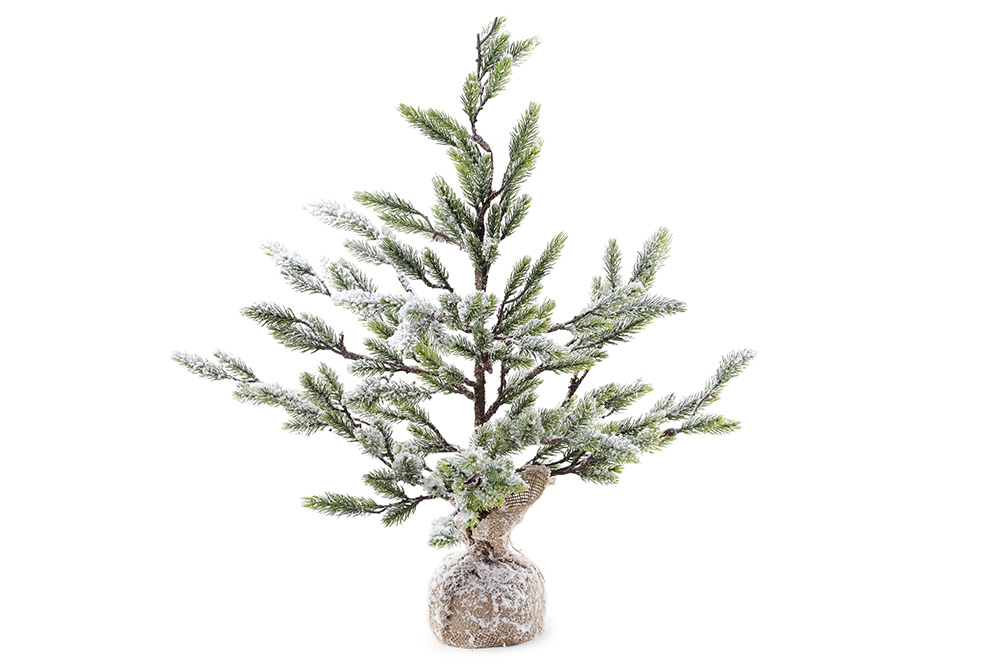 Ялинка декоративна засніжена в джутовому мішечку