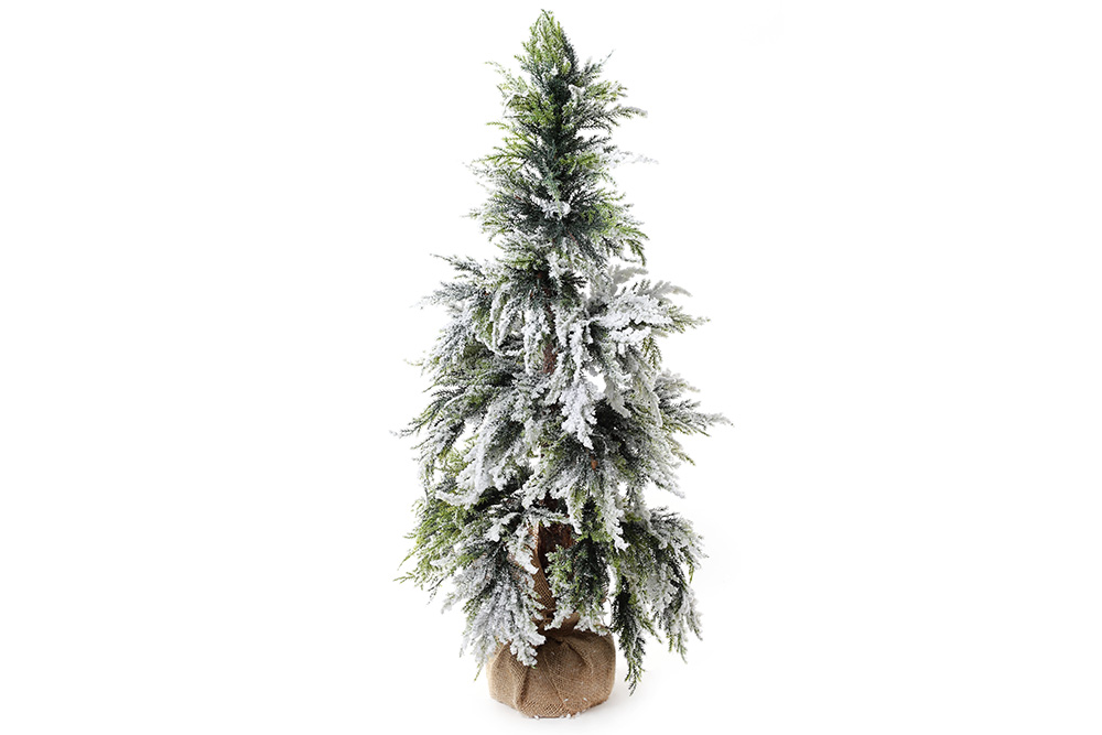 Ялинка декоративна засніжена в джутовому мішечку