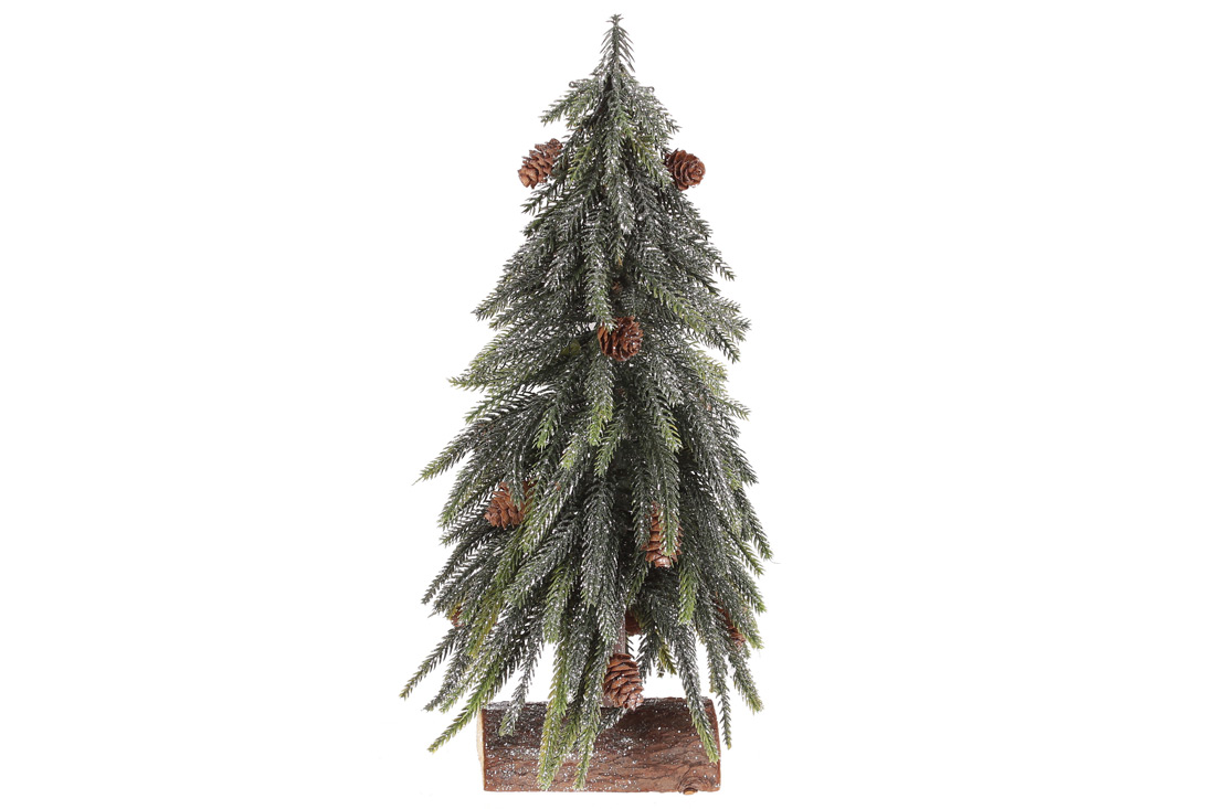 Ялинка декоративна із срібним гліттером на дерев'яній підставці, 35см