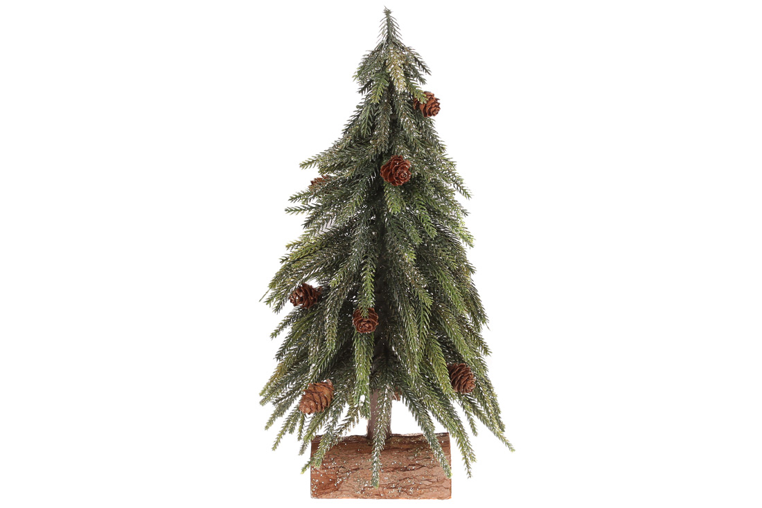 Ялинка декоративна із золотим гліттером на дерев'яній підставці, 35см