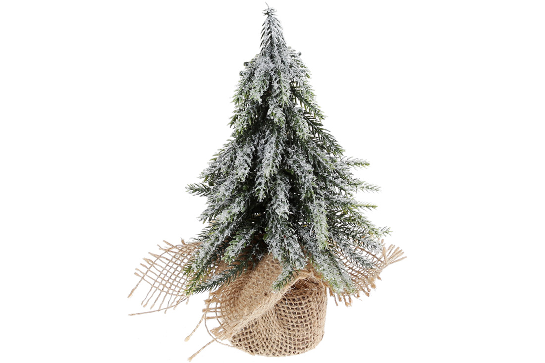 Ялинка декоративна з покриттям "лід" у джутовому мішечку, 20см