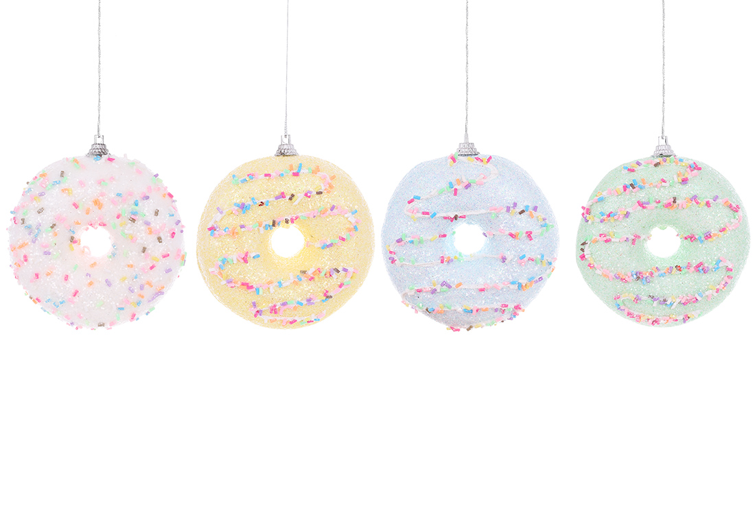 Ялинкова прикраса Донат 10см, прикрашений бісером та гліттером, 4 дизайни