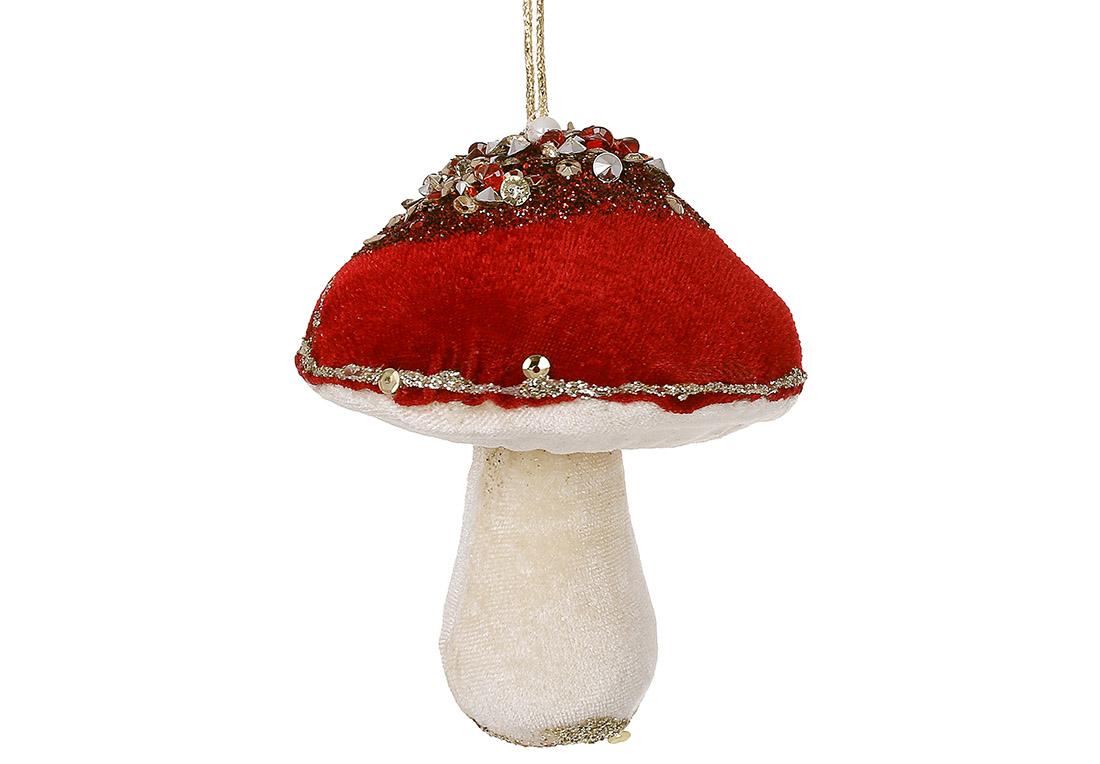 Декоративна м'яка підвіска Гриб з декором з паєток, 11*8.5см, колір - червоний