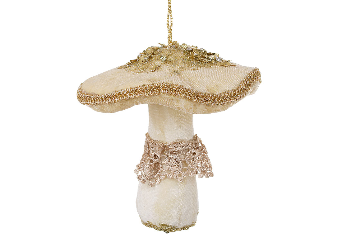 Декоративна м'яка підвіска Гриб з декором з паєток, 12*10см, колір - персиковий