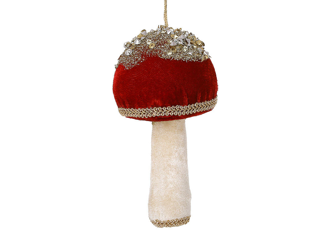 Декоративна м'яка підвіска Гриб з декором з паєток, 13*17см, колір - червоний