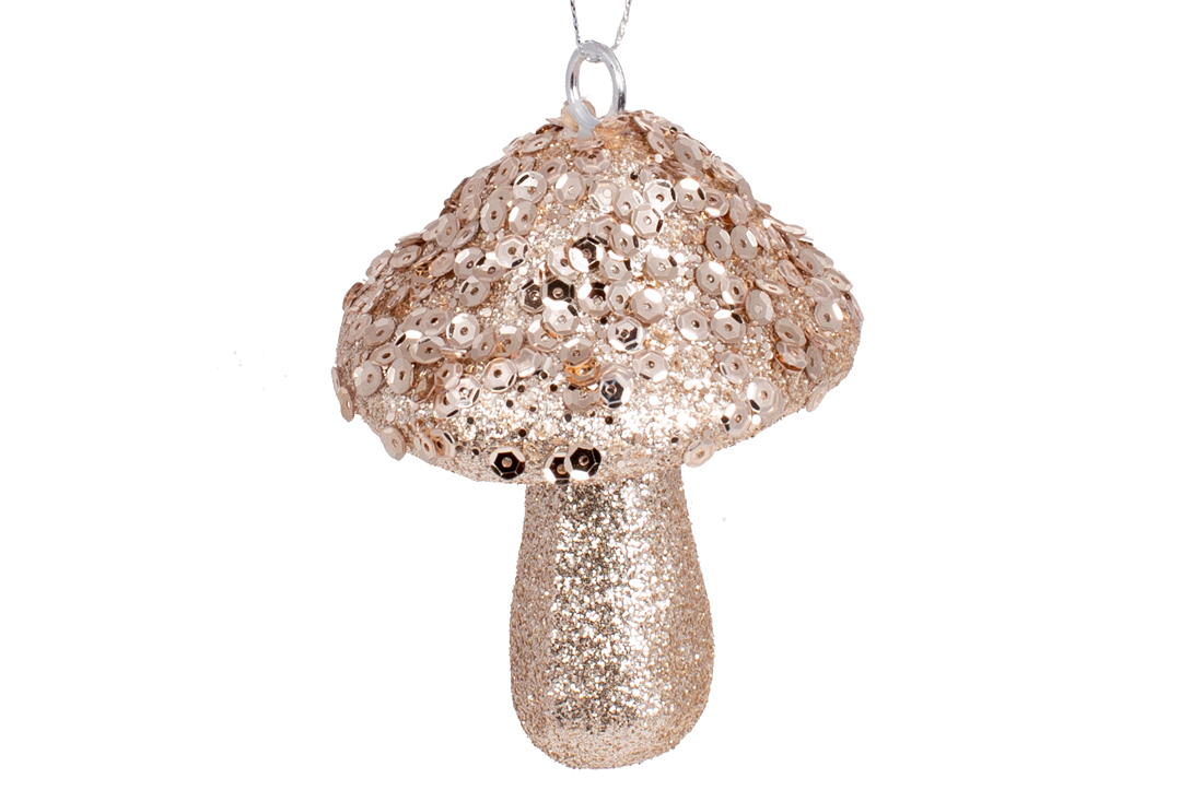 Ялинкова прикраса Гриб 8см, колір - шампань