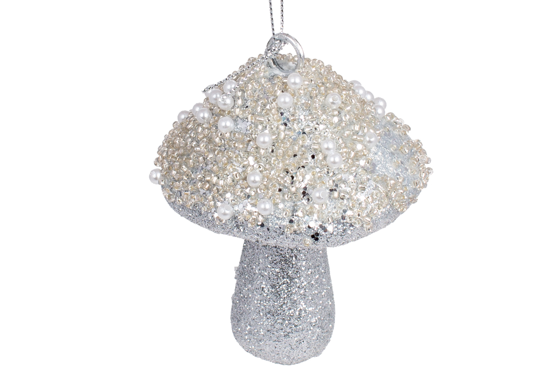 Ялинкова прикраса Гриб 8см, колір - срібло