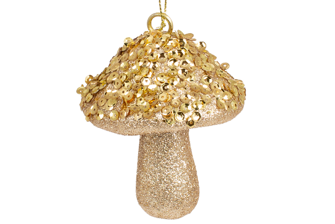 Ялинкова прикраса Гриб 8см, колір - золото