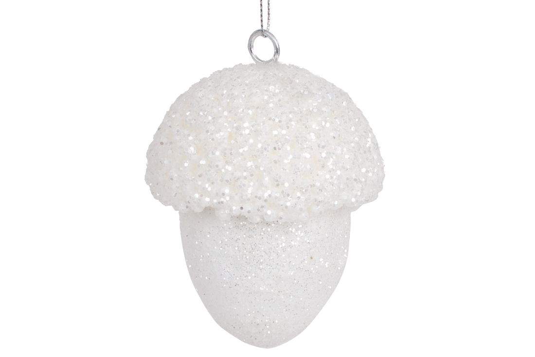 Ялинкова прикраса Жолудь, 9см, колір - білий сніжний