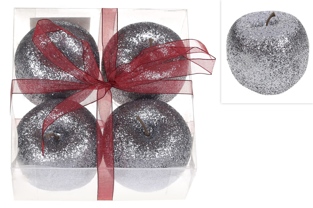 Набір (4шт) декоративних яблук на підвісі 7см, колір - графітовий гліттер