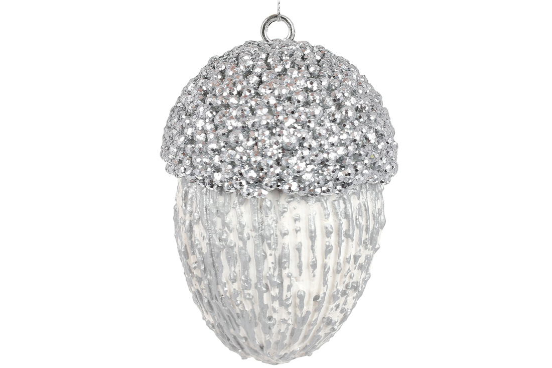 Ялинкова прикраса Жолудь, 12см, колір - срібло