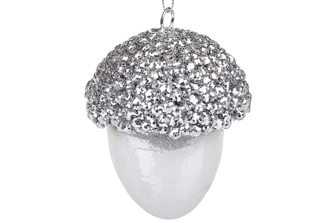 Ялинкова прикраса Жолудь, 9см, колір - срібло