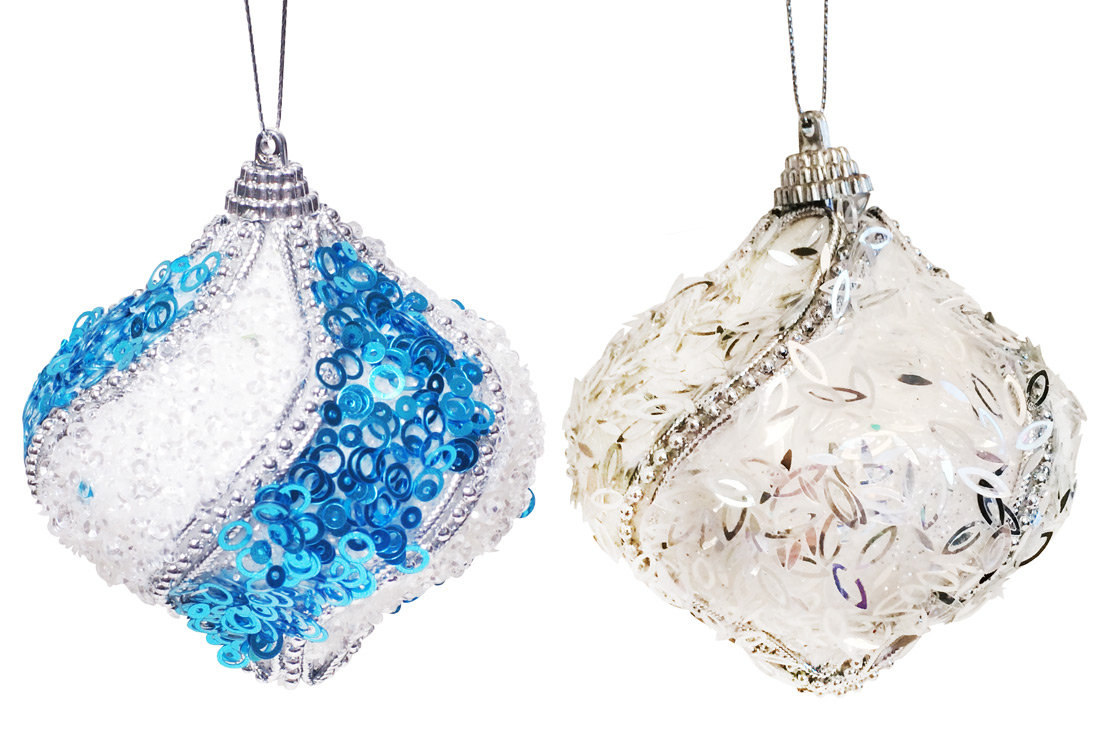 Ялинкова прикраса у формі цибулини 8см, 2 дизайни