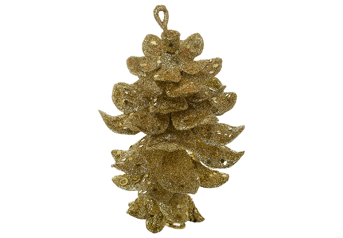 Ялинкова прикраса Шишка 16см, колір - золотий гліттер