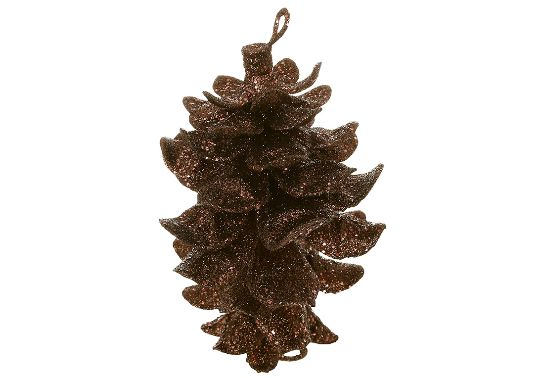 Ялинкова прикраса Шишка 16см, колір - коричневий гліттер