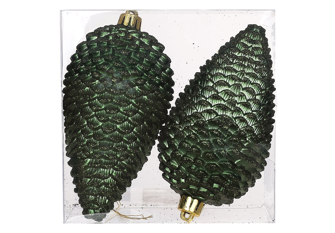 Набір ялинкових прикрас Шишки 12 см, колір - зеленої хвої, 2шт - матовий з гліттером