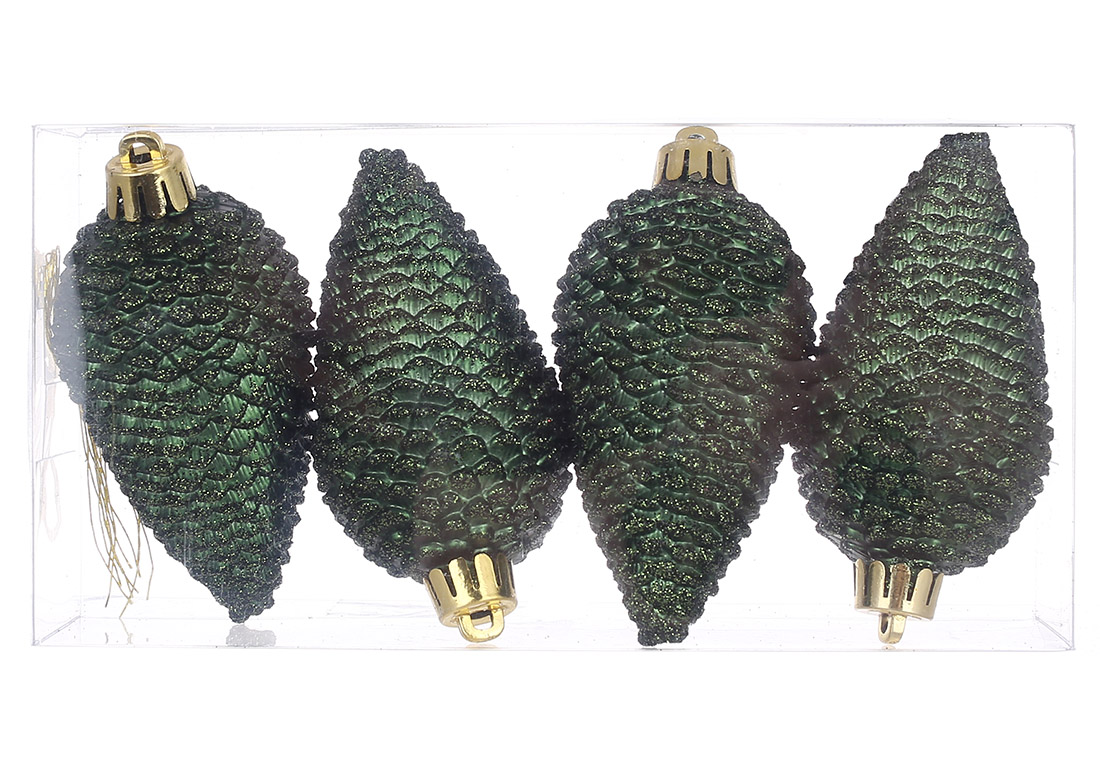 Набір ялинкових прикрас Шишки 8см, колір - зеленої хвої, 4шт - матовий з гліттером