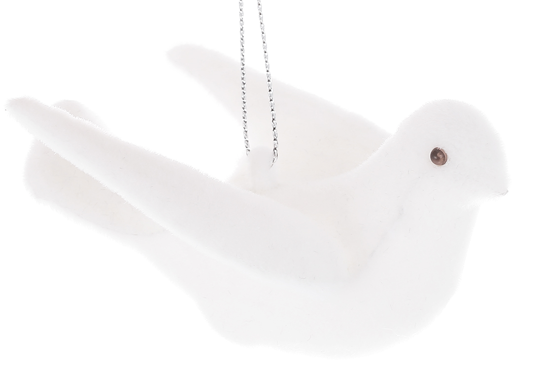 Декоративна підвіска голуб із флоковим напиленням 6.5*9*5см, колір - білий