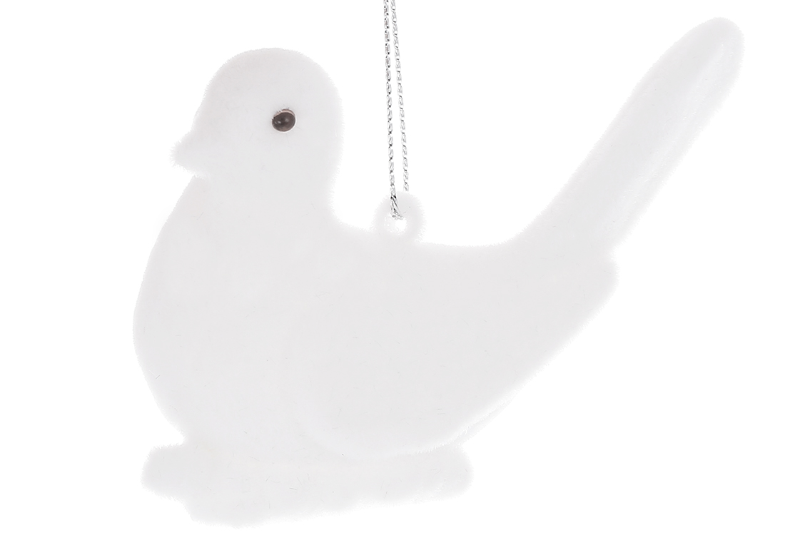 Декоративна підвіска пташка з флоковим напиленням 4*9*7см, колір - білий