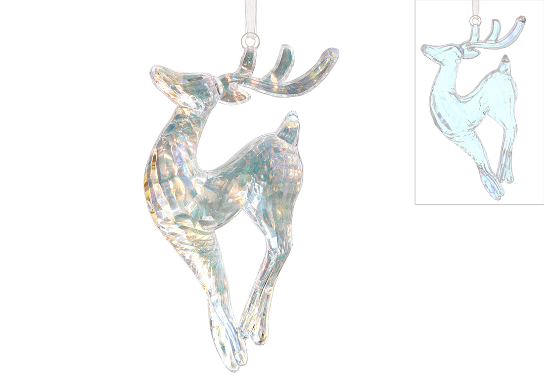 Акрилова прикраса Олень 16см, колір - прозорий з райдужним переливом