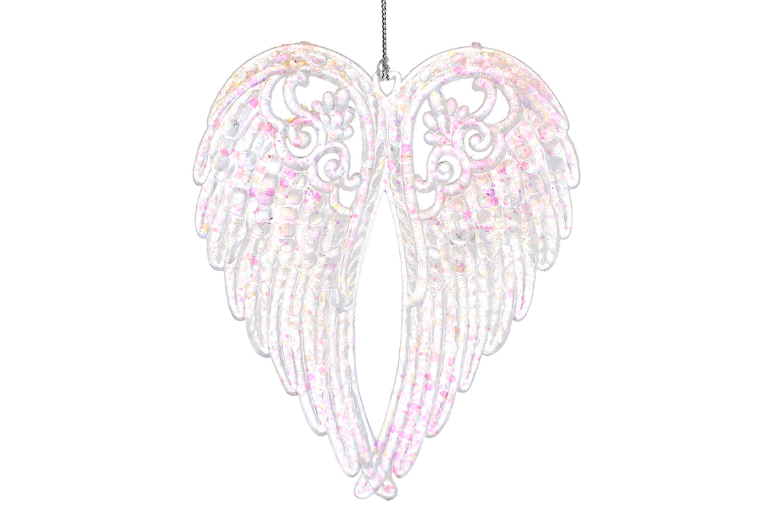 Акрилова прикраса Крила 14.5см, колір - прозорий з блискучими райдужними