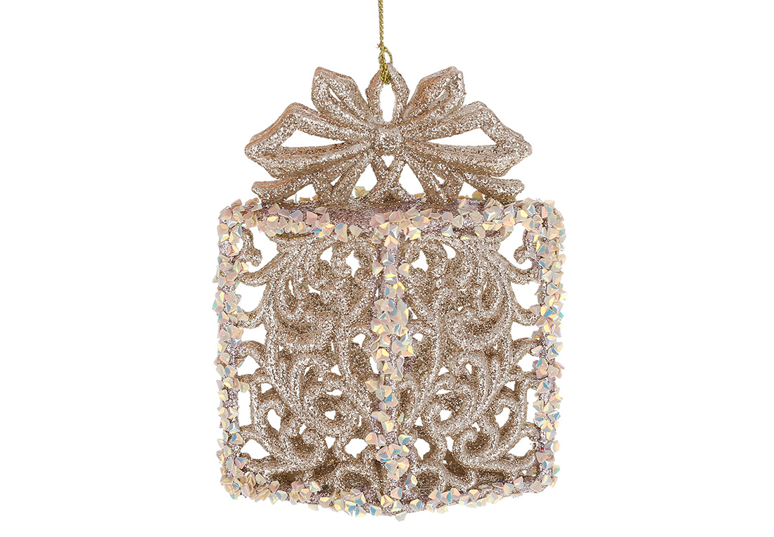 Ялинкова прикраса Подарунок 12см, колір - шампань