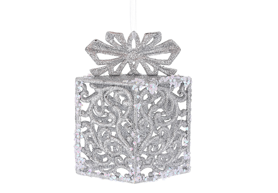 Ялинкова прикраса Подарунок 12см, колір - срібло