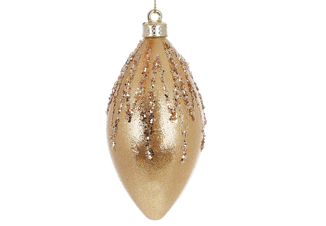 Ялинкова прикраса у формі краплі з декором із гліттера 8см, колір - золото