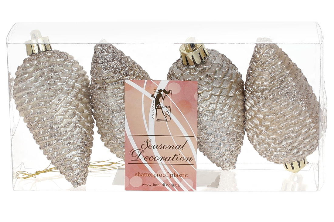 Набір шишок, 8см, колір - перламутр, перламутр із глітером, 4шт