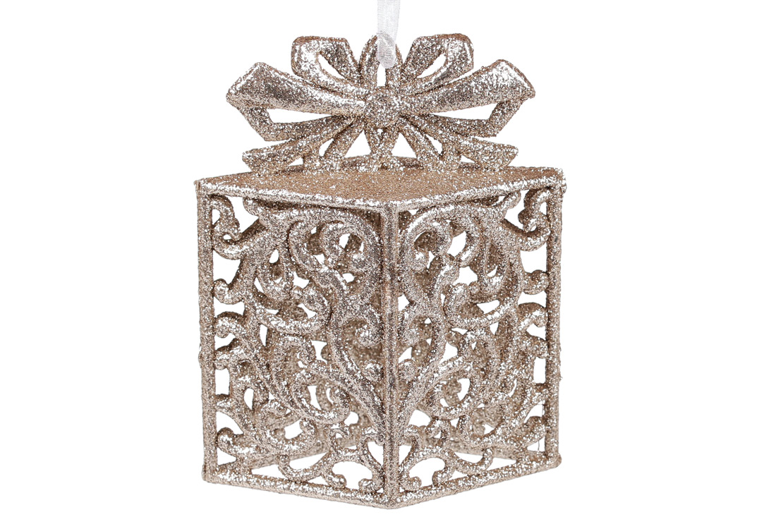 Ялинкова прикраса Подарунок, 14см, колір - шампань