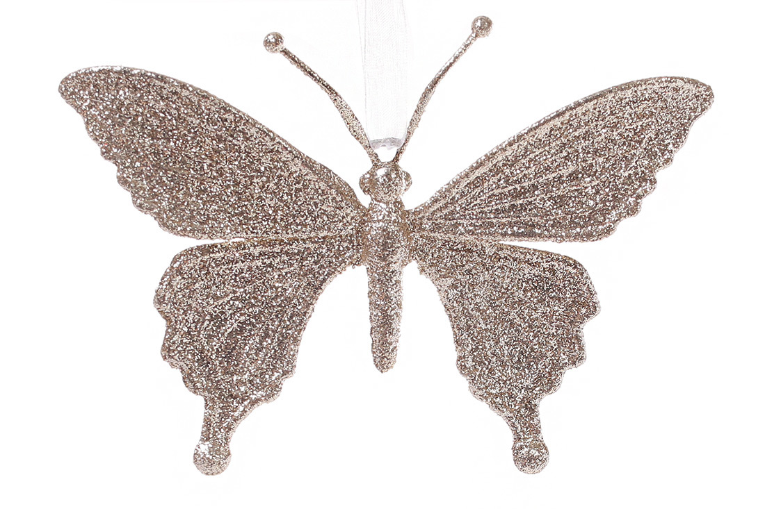 Ялинкова прикраса Метелик 15см, колір - шампань
