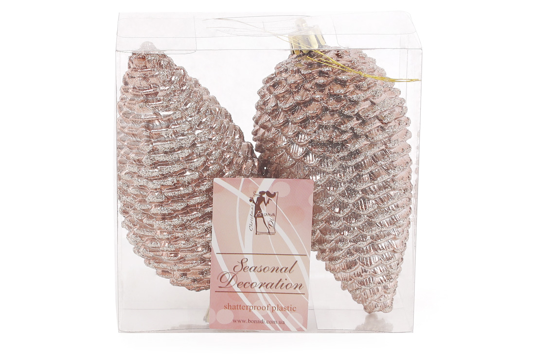 Набір ялинкових прикрас Шишки 12 см, колір - мокко карамельний, глянець з глітером, 2шт