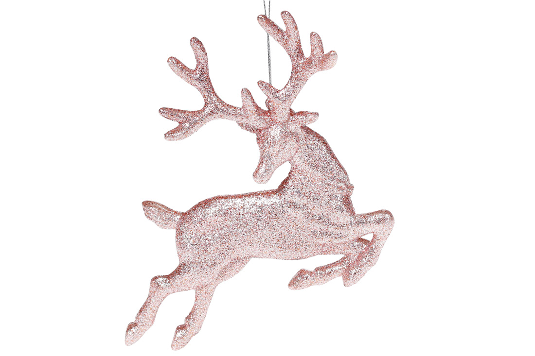Ялинкова прикраса Олень 19см, колір - рожевий глітер